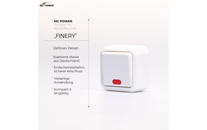 Schalter McPower ''Finery'', 250V/10A, AP, weiß, mit Kontrollleuchte