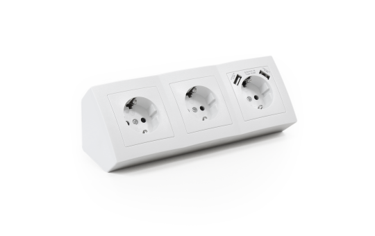 Steckdosenblock McPower ''Flair'' Aufbau, weiß, 3-fach Schutzkontakt + USB