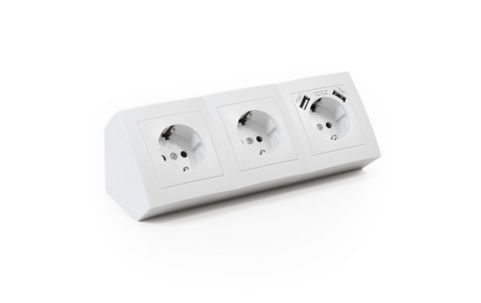 Steckdosenblock McPower ''Flair'' Aufbau, weiß, 3-fach Schutzkontakt + USB