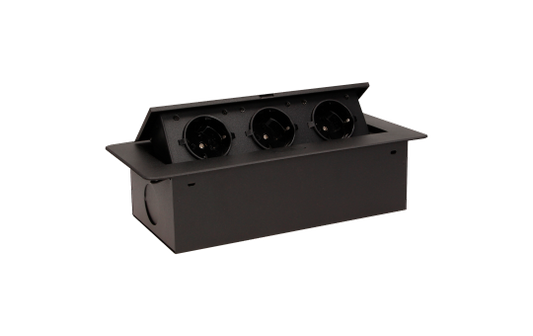 Tisch-Einbausteckdose, 3fach, schwarz, 2500W