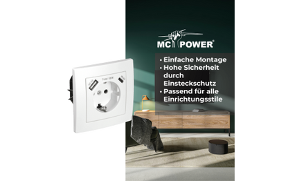 Schutzkontakt-Steckdose McPower ''Flair'' 1x USB-C 18W PD, 1x USB-A, weiß