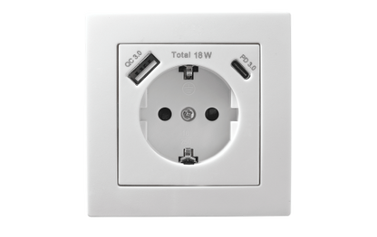 Schutzkontakt-Steckdose McPower ''Flair'' 1x USB-C 18W PD, 1x USB-A, weiß