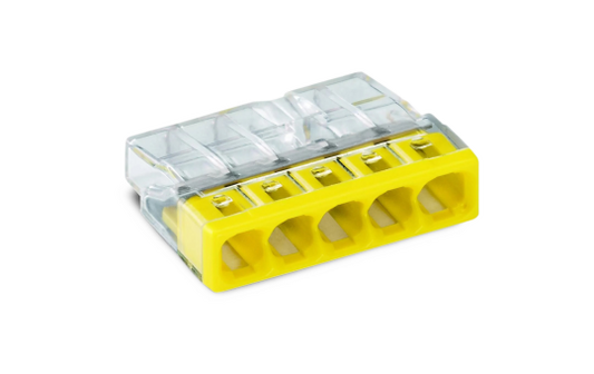 COMPACT-Verbindungsdosenklemme WAGO, eindrähtige Leiter, 5 Klemmstellen, gelb