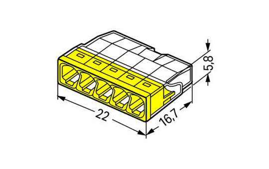 COMPACT-Verbindungsdosenklemme WAGO, eindrähtige Leiter, 5 Klemmstellen, gelb