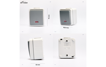 Feuchtraum Kontroll-Schalter McPower ''Fix'', Steckanschluss,IP54,250V~/10A, AP