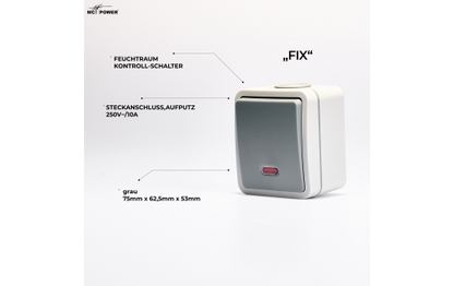 Feuchtraum Kontroll-Schalter McPower ''Fix'', Steckanschluss,IP54,250V~/10A, AP