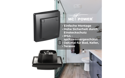 Schutzkontakt-Steckdose McPower ''Flair'', 250V~/16A, UP, IP44, matt schwarz
