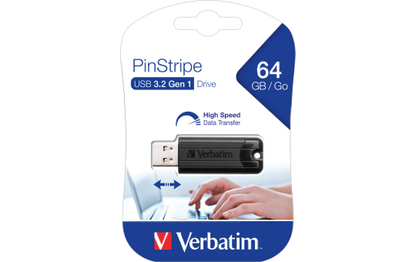 USB 3.2 Stick Verbatim, 64GB Speicher, PinStripe, Typ-A, Schiebemechanismus