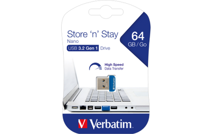 Nano USB-Stick ''Store n' Stay'' Verbatim, 64GB Speicher, Typ-A, extraflach, blau