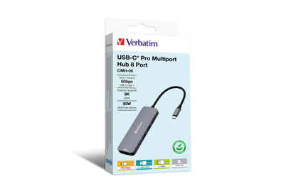 USB-C Pro 8-Port Multiport-Hub CMH-08,Verbatim,3x USB 3.2-A,USB 3.2-C,2x HDMI 4K