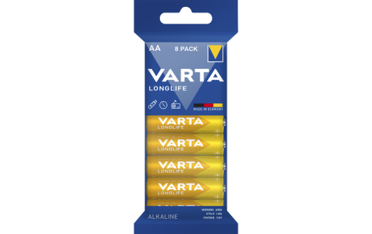 Mignon-Batterie VARTA ''LONGLIFE'' Alkaline, 1,5V, Typ AA, LR06, 8er-Pack