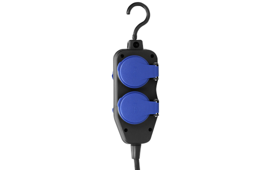 Netzkabel Schutzkontakt-Verlängerung, 4fach, 5m, 3x1,5mm², IP44, schwarz