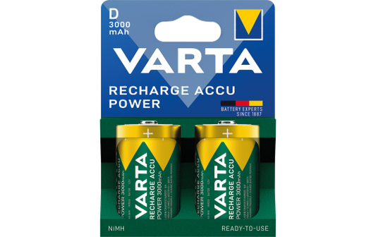 Mono-Akku VARTA, Typ D, NiMH-Akku, HR20, 1,2V/3000mAh, Pre-charged, 2er-Pack