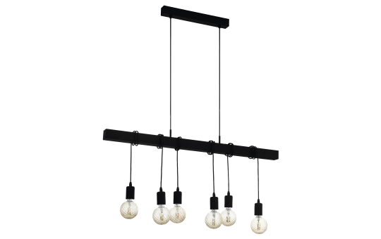 Hängeleuchte EGLO ''Townshend Black'', 6-flammig, E27, Stahl, Holz, schwarz