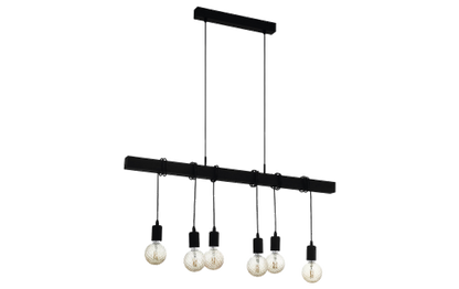 Hängeleuchte EGLO ''Townshend Black'', 6-flammig, E27, Stahl, Holz, schwarz