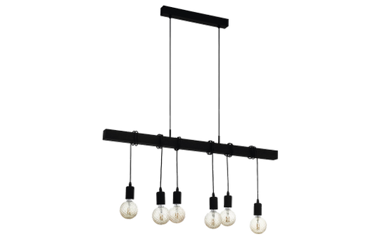 Hängeleuchte EGLO ''Townshend Black'', 6-flammig, E27, Stahl, Holz, schwarz