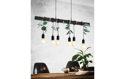 Hängeleuchte EGLO ''Townshend Black'', 6-flammig, E27, Stahl, Holz, schwarz