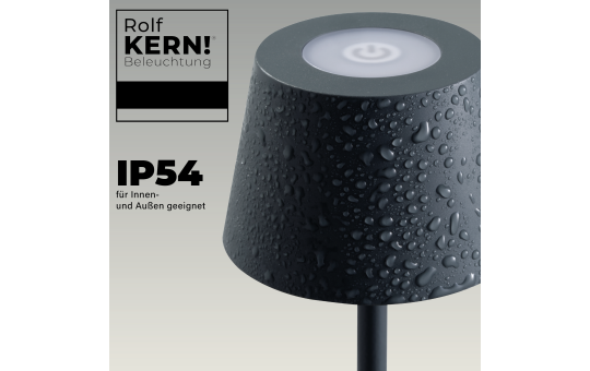 LED-Tischleuchte ROLF KERN „Club Nano“ 21cm, Basaltgrau, Akku, dimmbar
