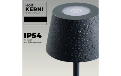 LED-Tischleuchte ROLF KERN „Club Nano“ 21cm, Basaltgrau, Akku, dimmbar