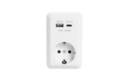 Schutzkontakt-Steckdose McPower ''Finery'', 250V/16A, 1x USB-C mit PD20W + 1x USB-A