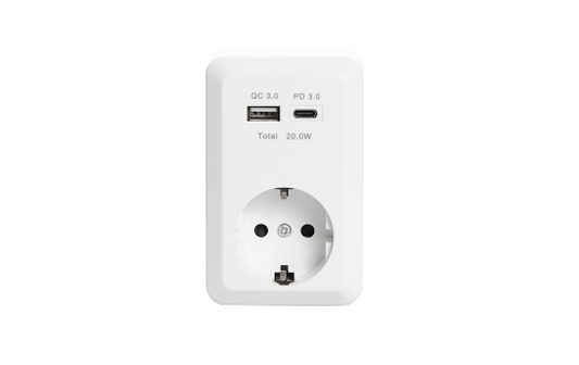 Schutzkontakt-Steckdose McPower ''Finery'', 250V/16A, 1x USB-C mit PD20W + 1x USB-A