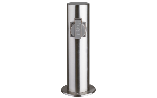 Außensteckdose 2-Fach, IP44, Edelstahl V2A, Ø118x300mm, 3680W/ 16A
