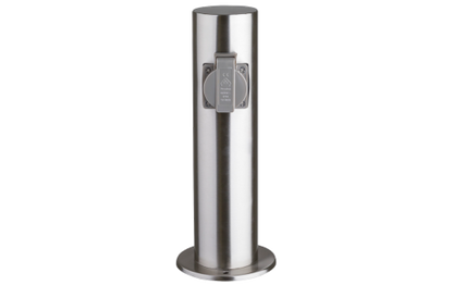 Außensteckdose 2-Fach, IP44, Edelstahl V2A, Ø118x300mm, 3680W/ 16A