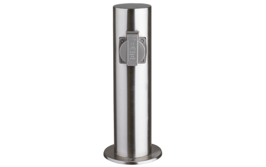 Außensteckdose 2-Fach, IP44, Edelstahl V2A, Ø118x300mm, 3680W/ 16A