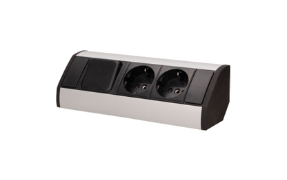 Steckdosenblock Aufbau, silber, 2fach, ein Schalter, 3680W