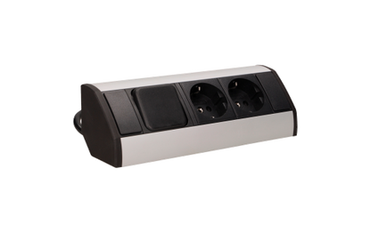 Steckdosenblock Aufbau, silber, 2fach, ein Schalter, 3680W