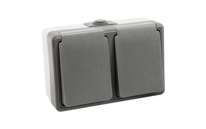 Feuchtraum Doppel-Steckdose McPower ''Secure'', 250V~/16A, IP44, AP, grau