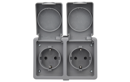 Feuchtraum Doppel-Steckdose McPower ''Secure'', 250V~/16A, IP44, AP, grau