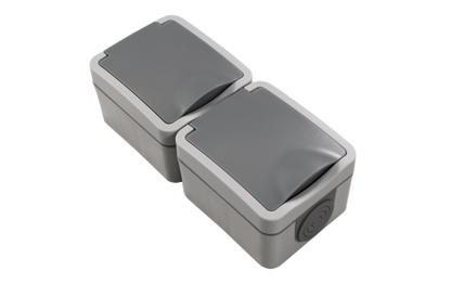 Feuchtraum Doppelsteckdose McPower ''Fix'', Steckanschluss, 250V~/16A, IP54, AP