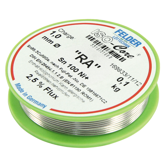 Lötzinn auf Rolle FELDER ISO-Core ''RA'', 1,0mm, 100g, bleifrei (Sn100%Ni+)