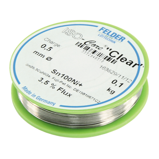 Lötzinn auf Rolle FELDER ISO-Core ''Clear'', 0,5mm, 100g, bleifrei (Sn100%Ni+)