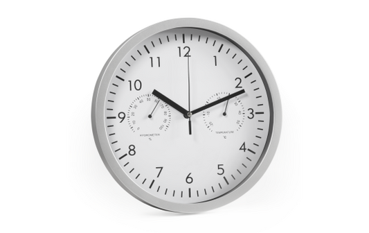 Design-Wanduhr McPower mit Thermo- & Hygrometer, weißes Ziffernblatt, 25cm-Ø