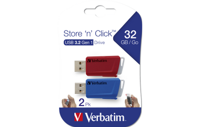 USB 3.2 Stick Verbatim ''Store 'n' Click'', 32GB, rot-blau, Typ-A, 2er-Pack