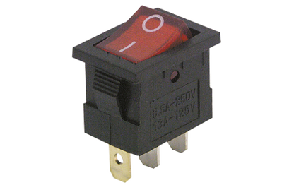 Mini-Wippenschalter McPower, 3-polig, rote Wippe, 250V/6,5A, Stellungen: EIN/AUS