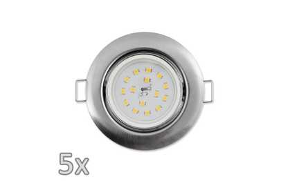 Einbauleuchten-Set McShine, 5xRahmen, 5xLED-Strahler, 5W, 400lm, 230V, Edelstahl
