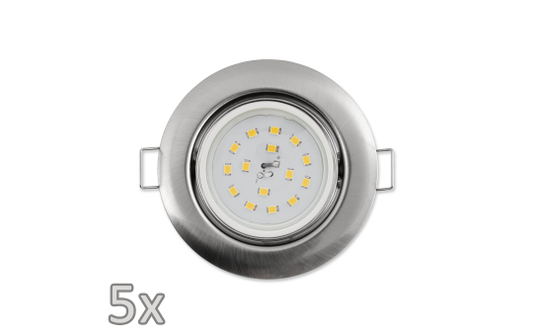 Einbauleuchten-Set McShine, 5xRahmen, 5xLED-Strahler, 5W, 400lm, 230V, Edelstahl