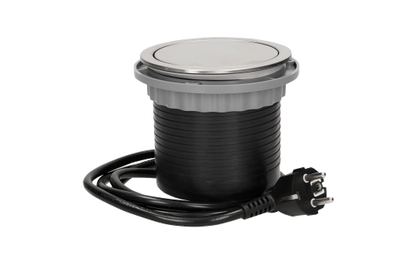 Tisch-Einbausteckdose Ø10cm, 3fach, 2 USB 2,4 A, Edelstahl, versenkbar