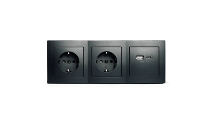 Steckdosenblock McPower ''Flair'' matt schwarz, 2-fach Schutzkontakt + 2x USB A+C