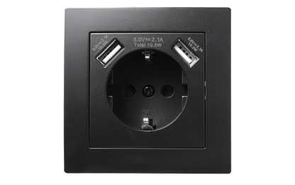 Schutzkontakt-Steckdose mit 2x USB McPower ''Flair'',250V, 5V/2,1A,UP,matt schwarz