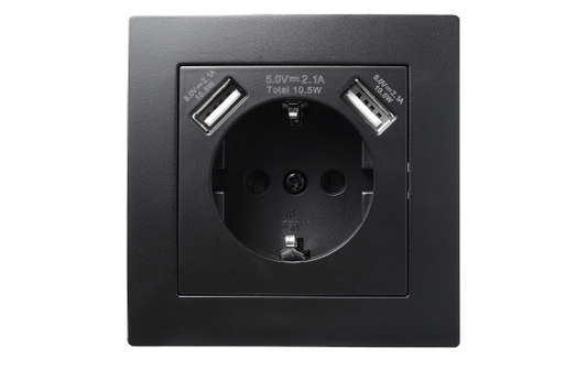 Schutzkontakt-Steckdose mit 2x USB McPower ''Flair'',250V, 5V/2,1A,UP,matt schwarz