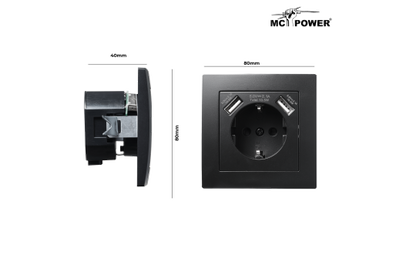 Schutzkontakt-Steckdose mit 2x USB McPower ''Flair'',250V, 5V/2,1A,UP,matt schwarz