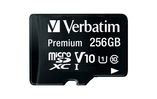 Micro SDHC Card Verbatim, 256GB Speicherkapazität, inkl. Adapter, Class 10