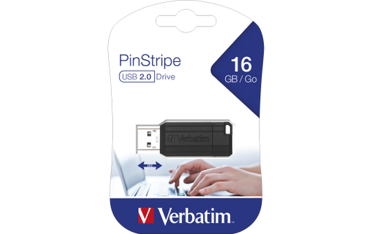 USB 2.0 Stick Verbatim, 16GB Speicher, PinStripe, Schiebemechanismus