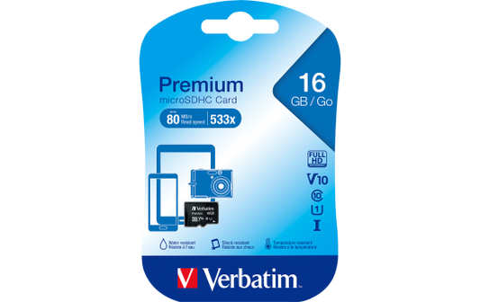 microSDHC Card Verbatim, 16GB, Premium, Class 10, U1