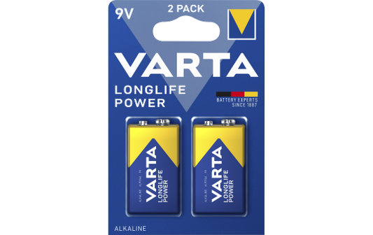 9V-Block Batterie VARTA ''Longlife Power'' Alkaline, 6LR61, 2er Blister