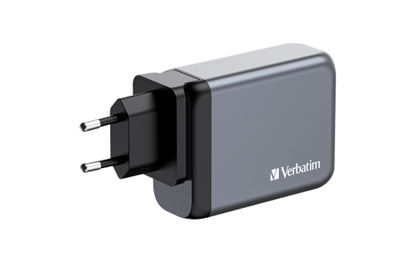 Ladeadapter Verbatim, Universal,GNC-100, GaN, 100W,grau,1x USB-A QC, 3x USB-C PD
